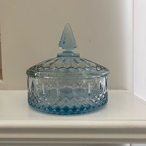 Vintage 1960's Soft Baby Blue Indiana Glass Candy/Trinket Dish With Pointed Top